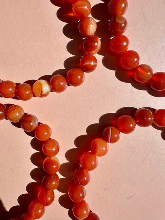 8mm Banded Carnelian Beaded Bracelet