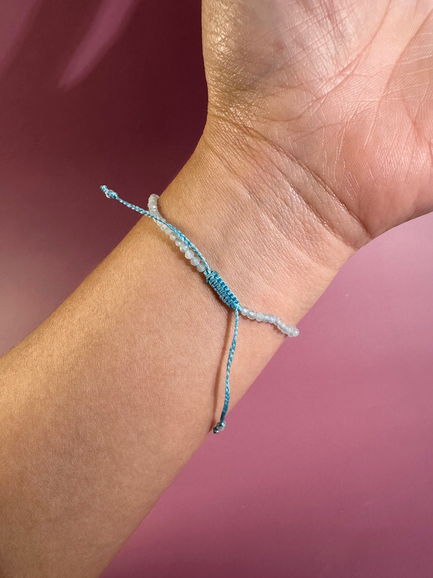 2mm Aquamarine Adjustable Beaded Bracelet