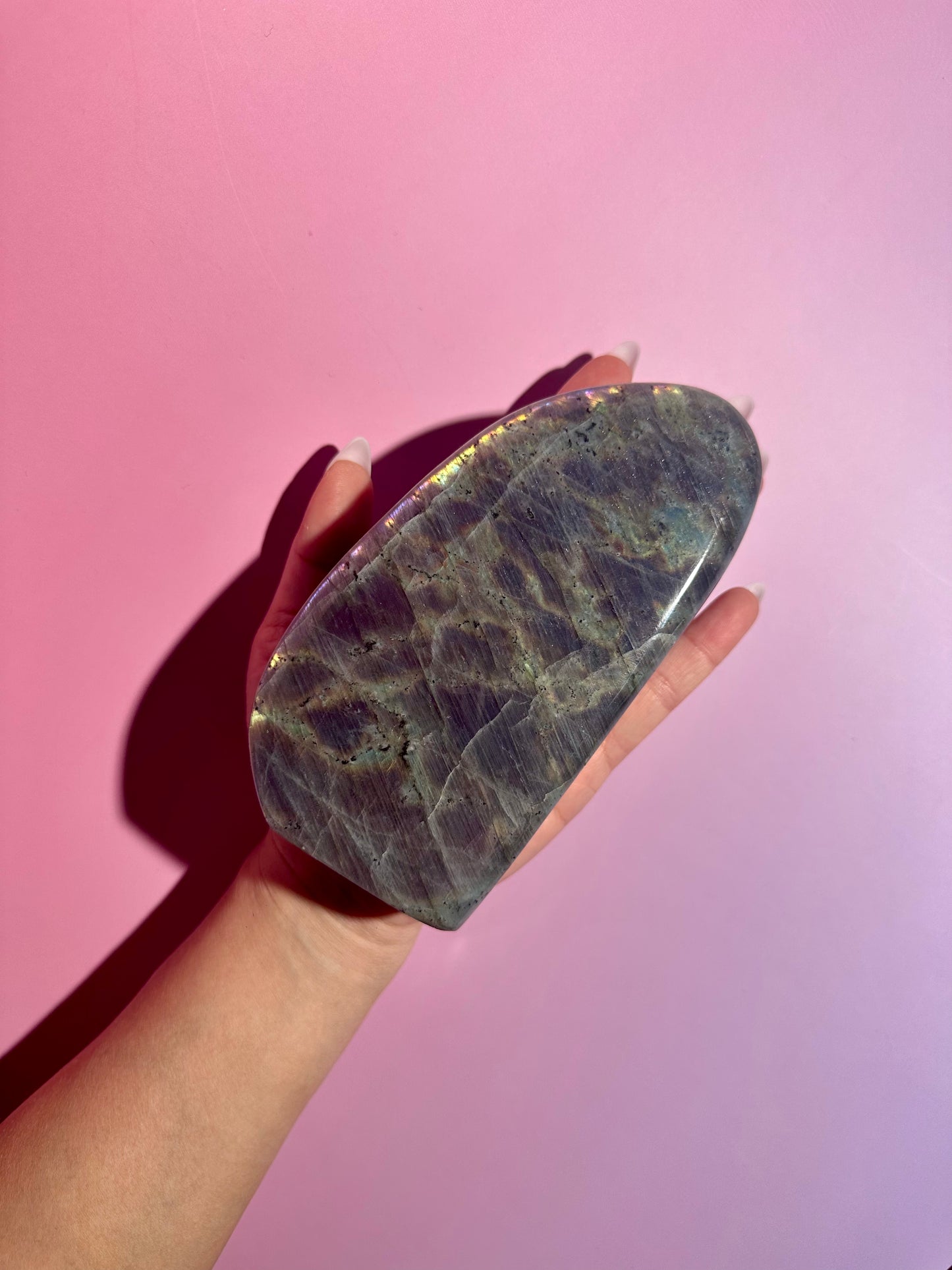 Large Oil Slick Yellow and Purple Flash Labradorite Standing  Freeform – Option Q