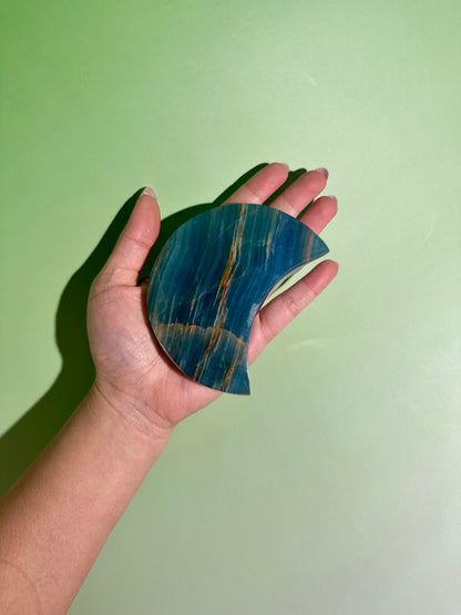 Blue Onyx Crescent Moon on Black Stand – Option A | Calm, Strength & Intuition Energy