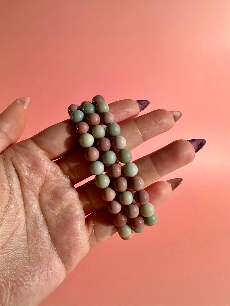 8mm Pink & Blue Alashan Agate Bracelet | Pastel Gemstone Bracelet