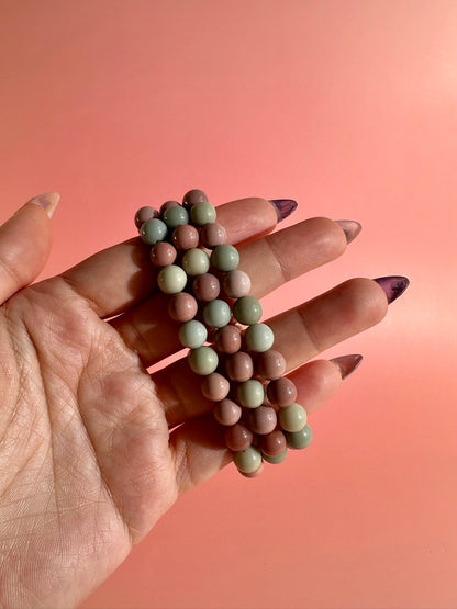 8mm Pink & Blue Alashan Agate Bracelet | Pastel Gemstone Bracelet