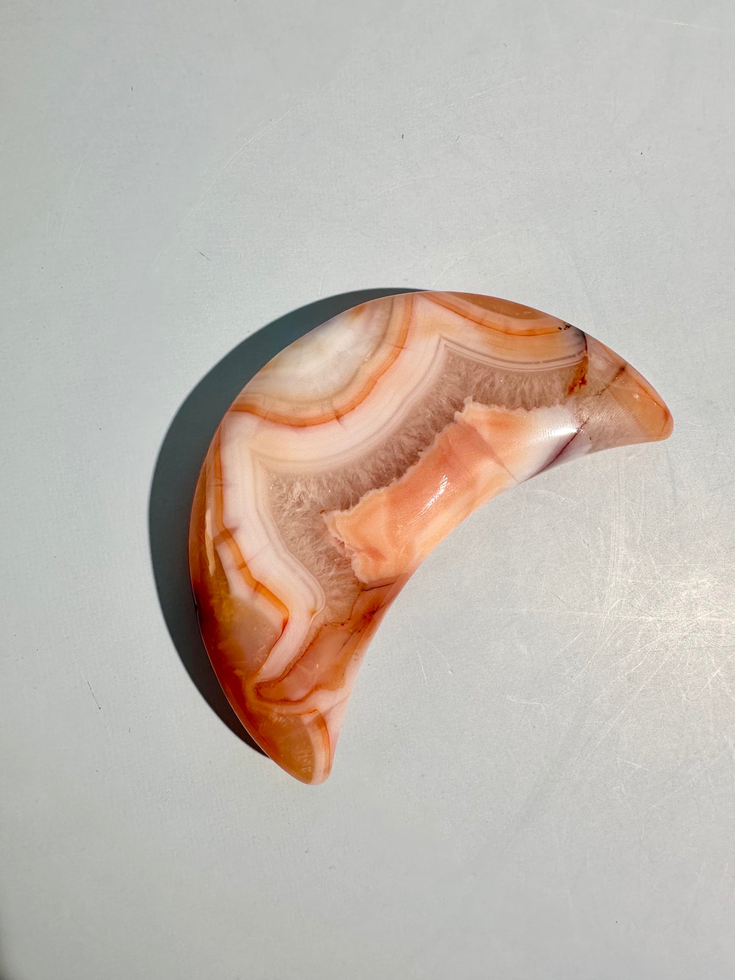 Carnelian Agate Crescent Moon on Black Stand – Option B | Confidence, Creativity & Joy Energy