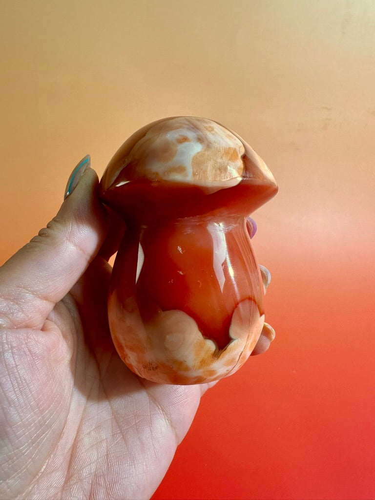 Carnelian Mushroom Carving – Option A | Courage, Vitality & Woodland Energy