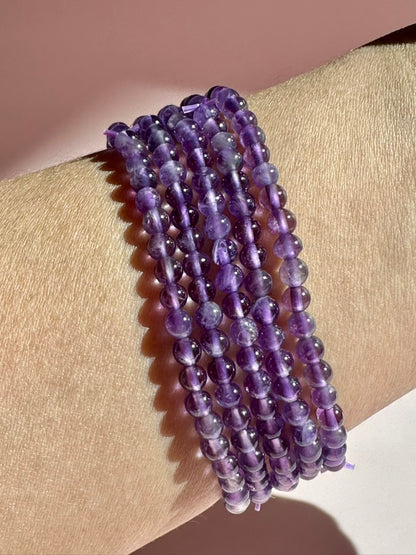 4mm Amethyst Beaded Bracelet