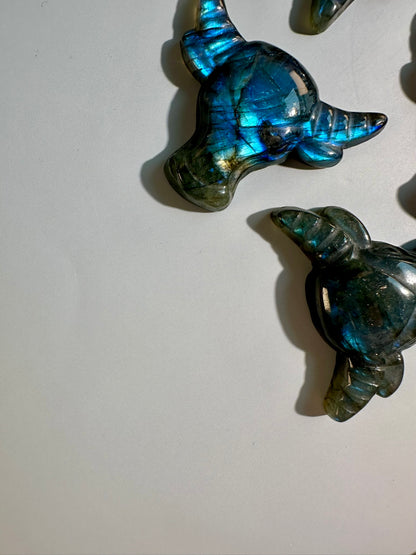 Flashy Labradorite Taurus Bull Head Carving