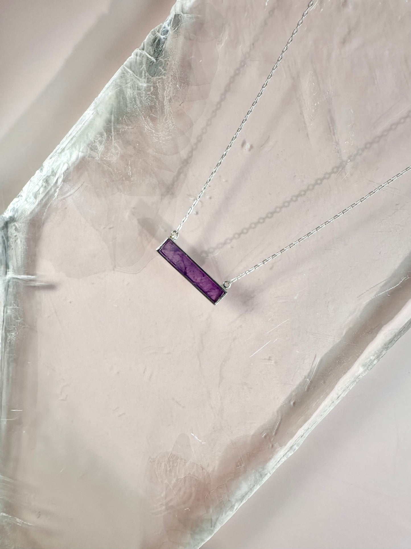 925 Sterling Silver Amethyst Bar Bezel Necklace