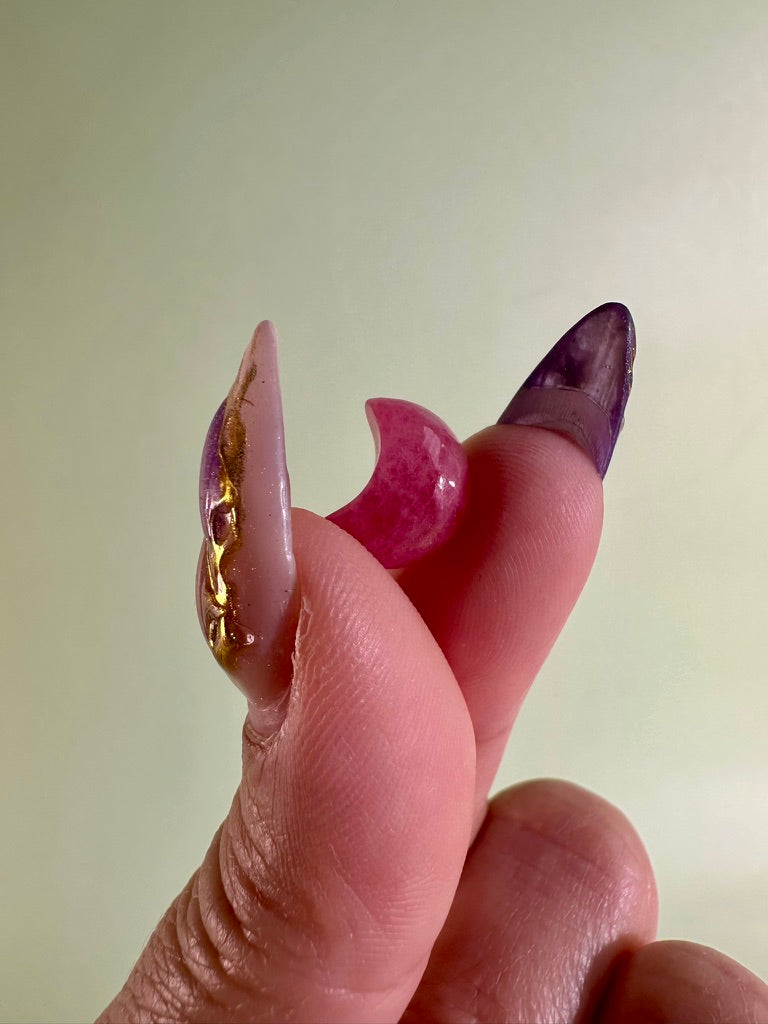 Mini Rhodonite Crescent Moon | Pink Crystal Carving