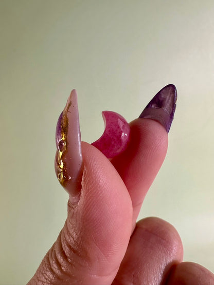 Mini Rhodonite Crescent Moon | Pink Crystal Carving