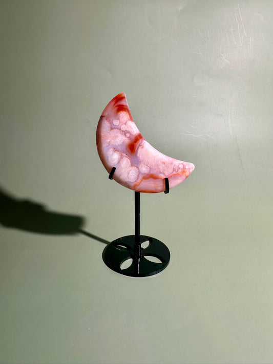 Carnelian Agate Crescent Moon on Black Stand – Option C | Manifestation, Abundance & Strength Energy