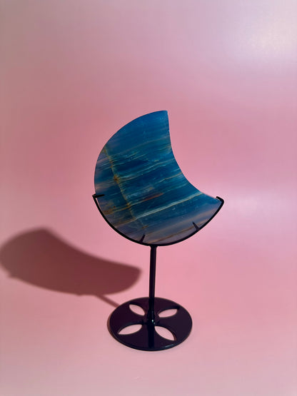 Blue Onyx Crescent Moon on Black Stand – Option C | Wisdom, Balance & Celestial Energy