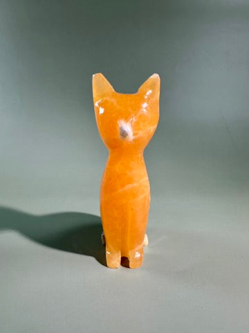 Orange Calcite Cat Carving