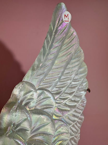 Perfectly Imperfect Large Aura Satin Spar (Selenite) Angel Wing Pair on Gold Stand Misfit | Repaired Misfit Collector Piece