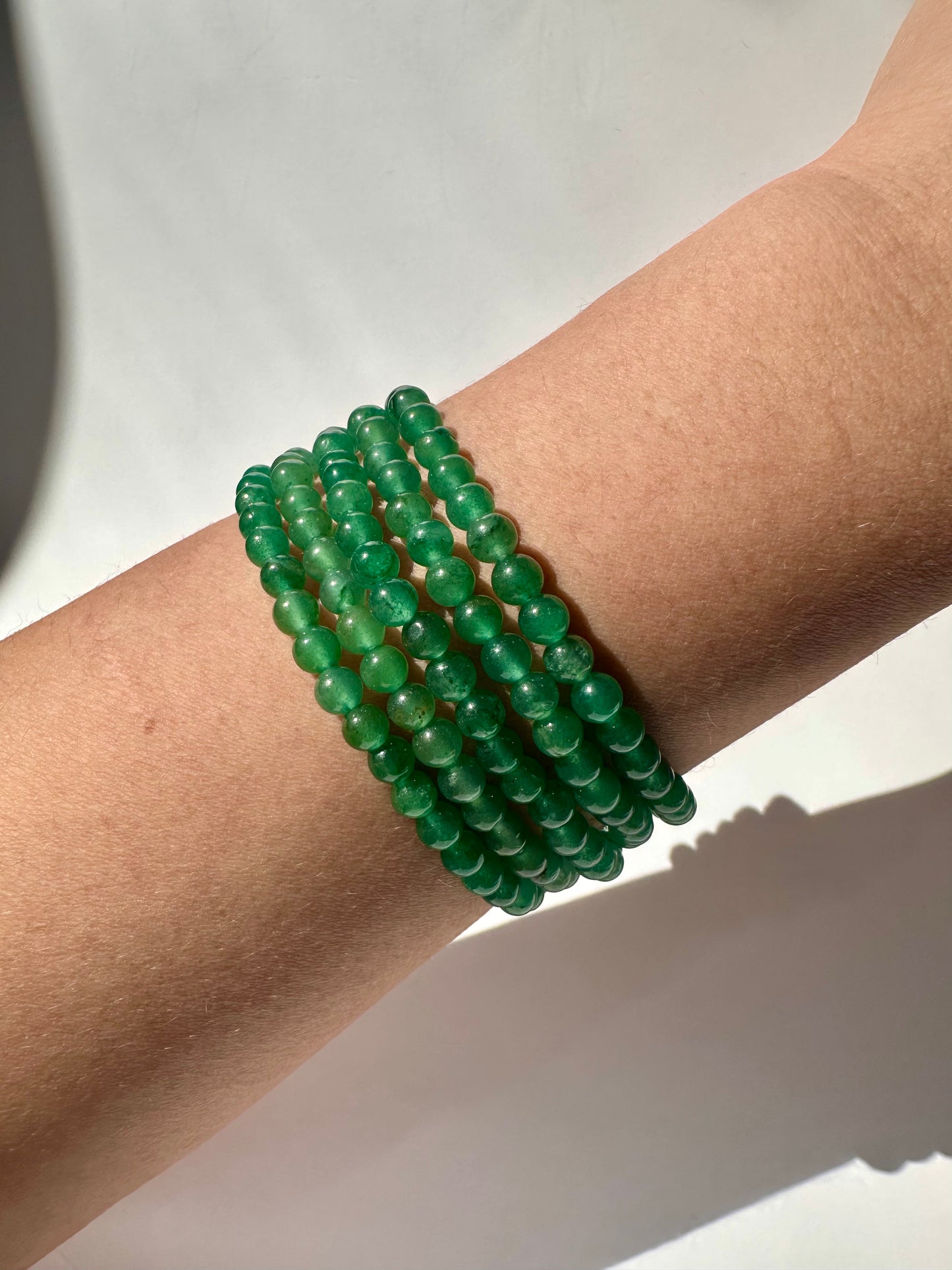 4mm Green Aventurine with Silver Accent Bead Beaded Bracelet