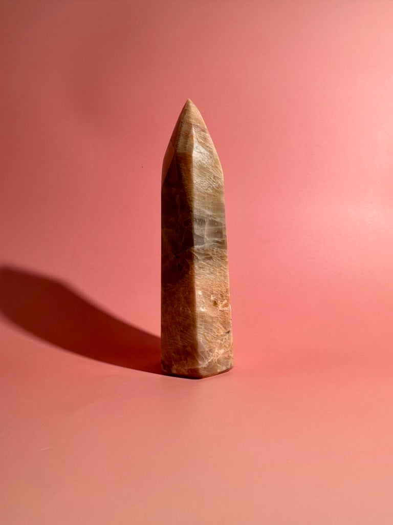 Peach Moonstone Tower – Option D | Intuition, Emotional Balance & Lunar Energy Crystal