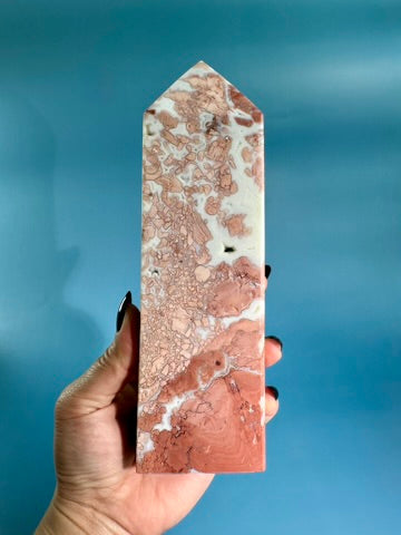 Large Pink Cotton Candy Agate Obelisk Tower