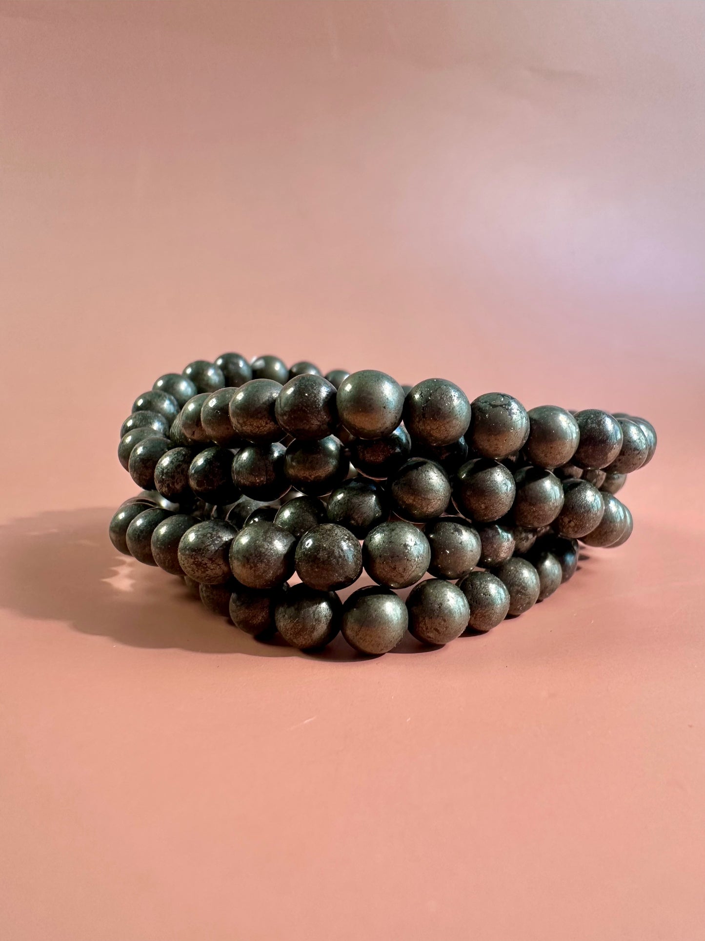 6mm Polished Pyrite Beaded Bracelet