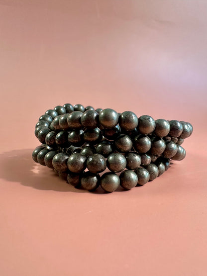 6mm Polished Pyrite Beaded Bracelet