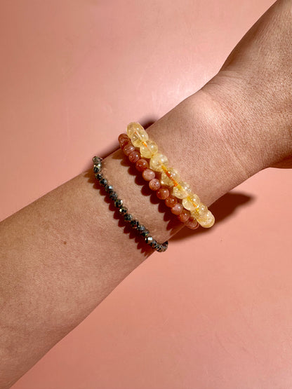 Bracelet Bundle Set: “Golden Prairie" - Satin Spar (Selenite), Yellow Crazy Lace Agate, Mookaite Jasper