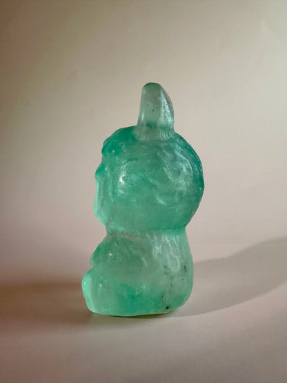 Light Green Fluorite Sitting Lafufu Kawaii Forest Spirit Figurine Carving