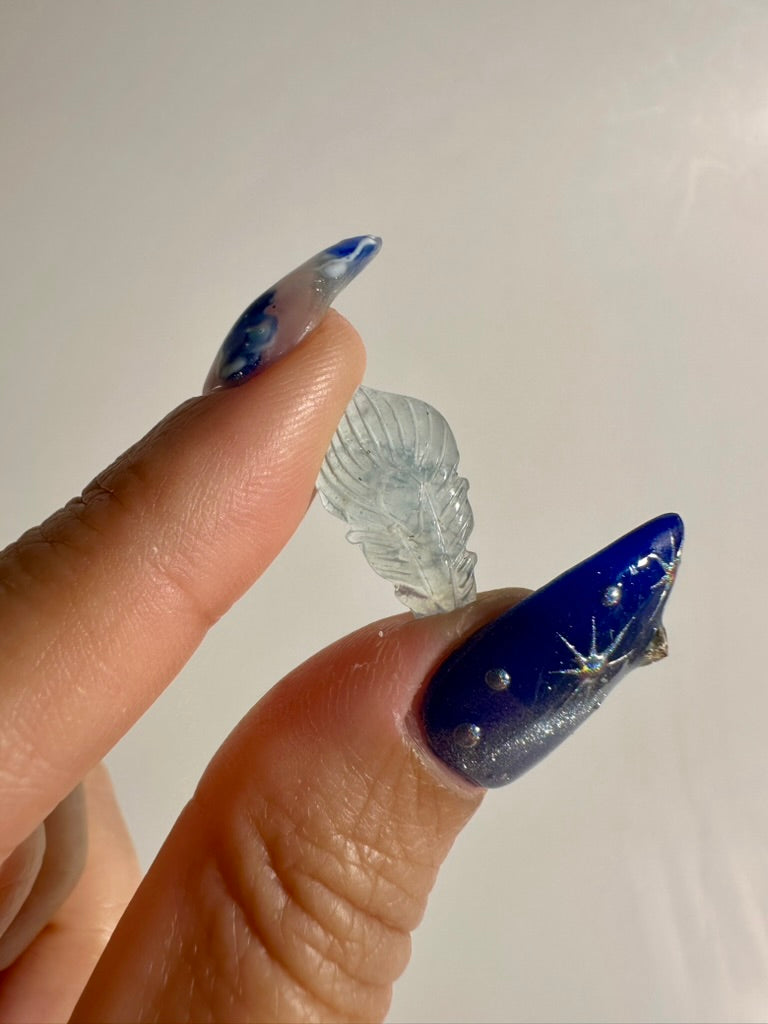Mini Aquamarine Feather | Blue Crystal Carving