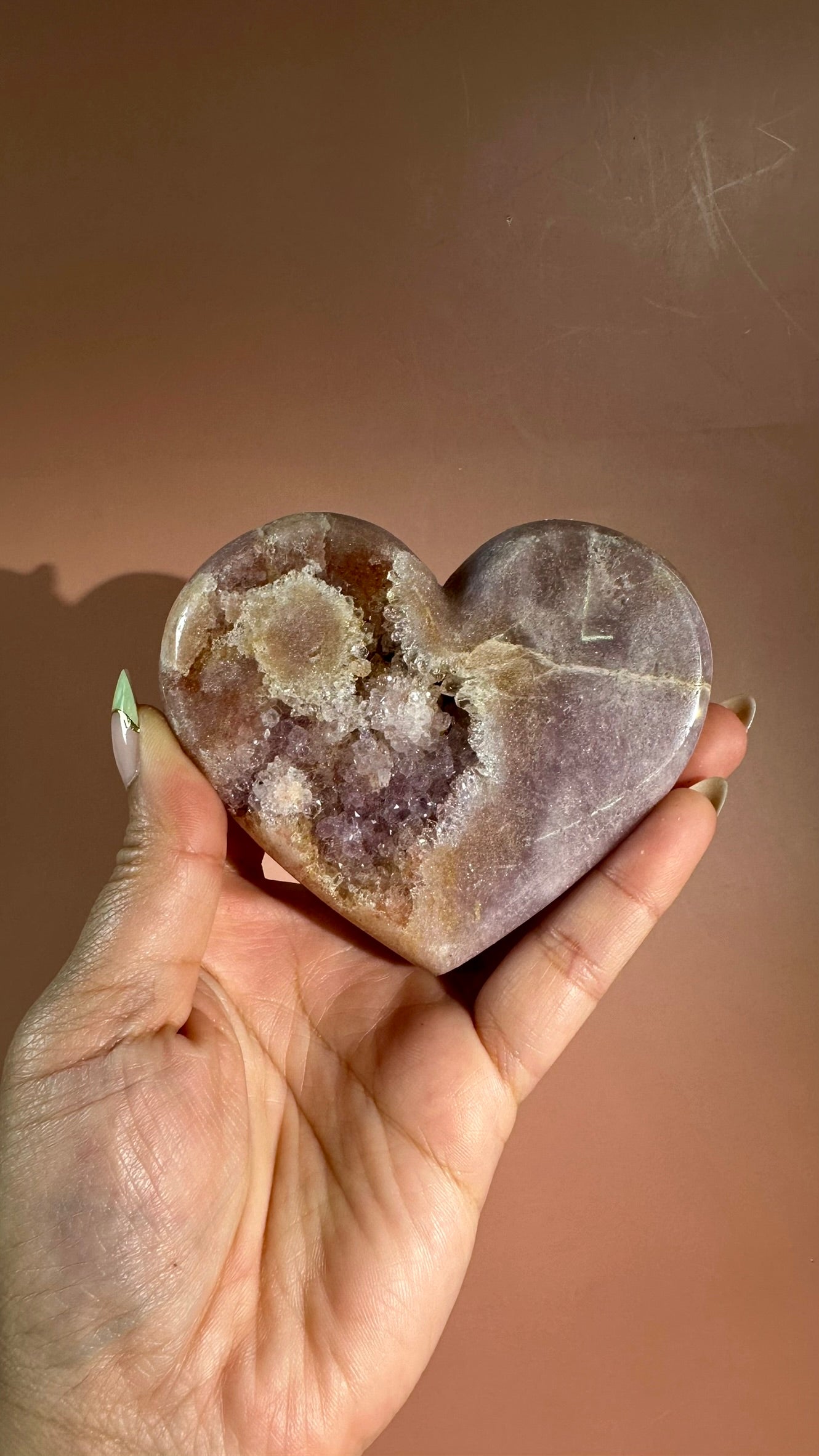 Pink Amethyst Heart on Gold Stand – Option C