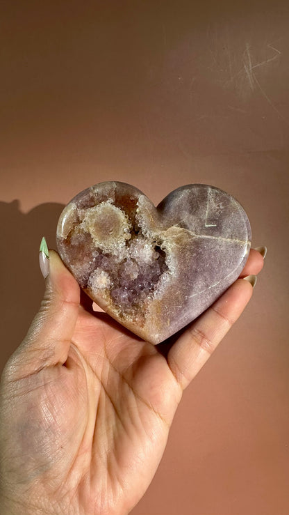 Pink Amethyst Heart on Gold Stand – Option C