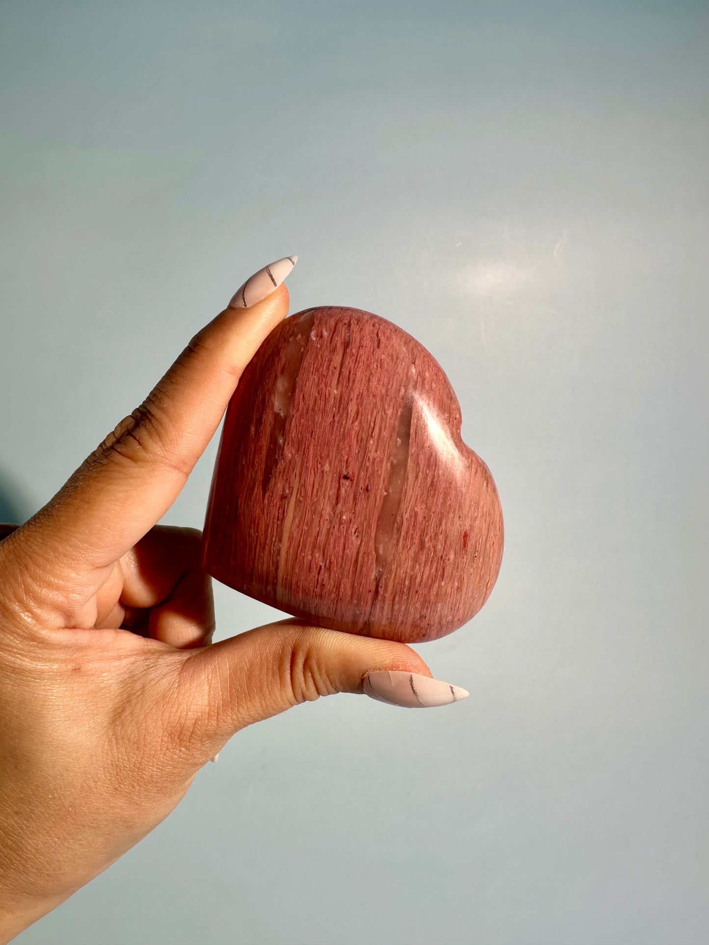 Pink Petrified Wood Self Standing Heart Carving