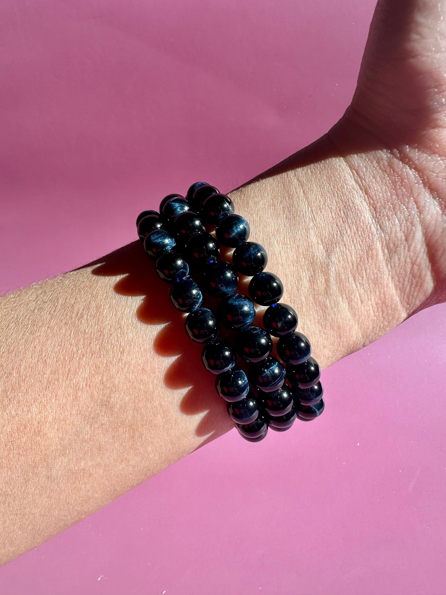 8mm Blue Tiger’s Eye Beaded Bracelet