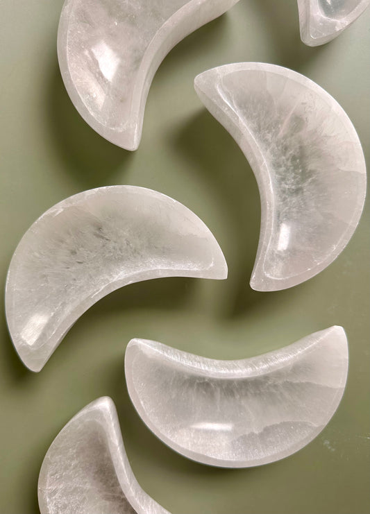 Satin Spar (Selenite) Crescent Moon Dish