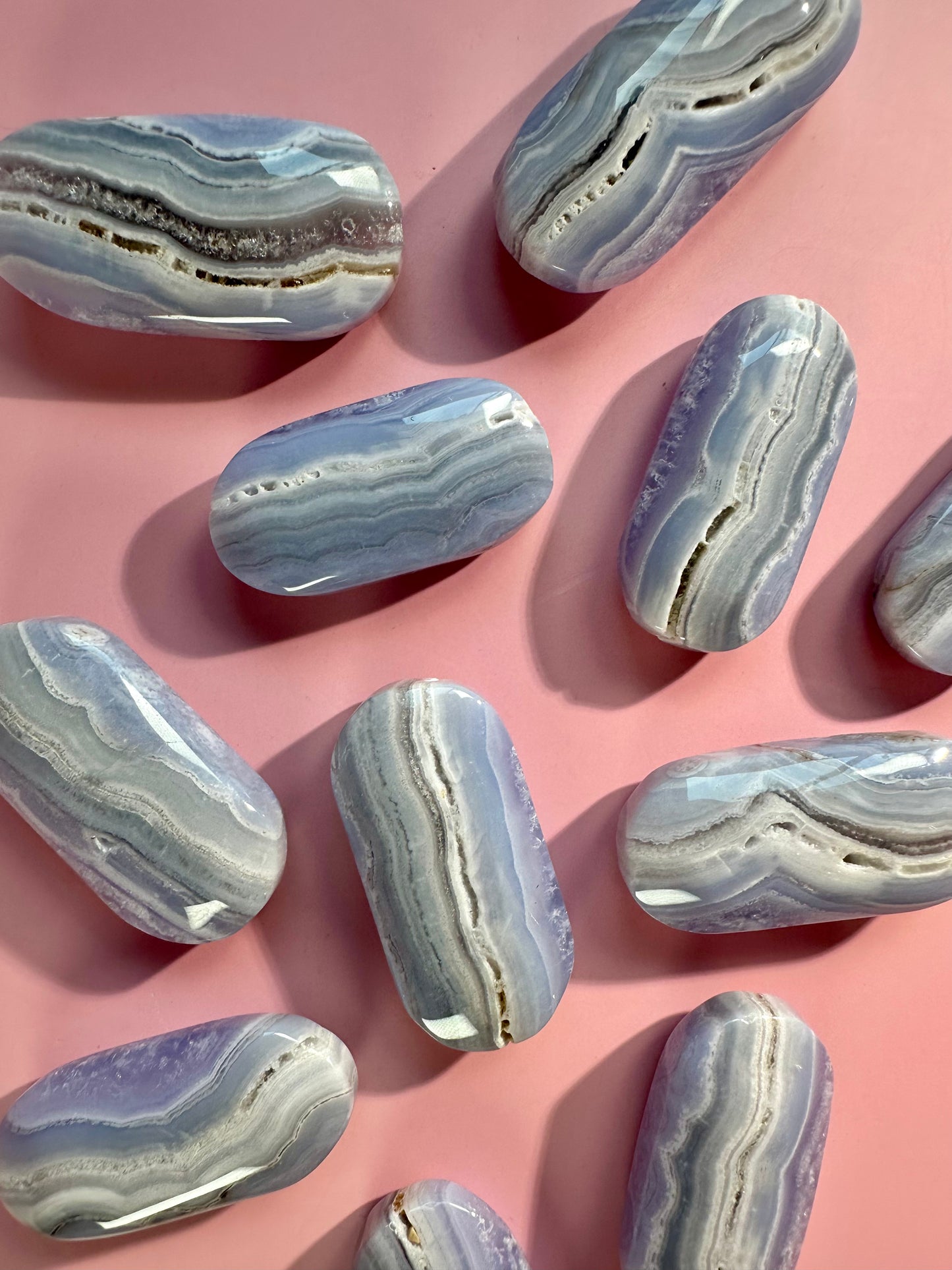 Blue Lace Agate Palm Stone