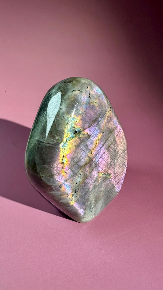 Large Purple Flash Labradorite Standing Freeform – Option G