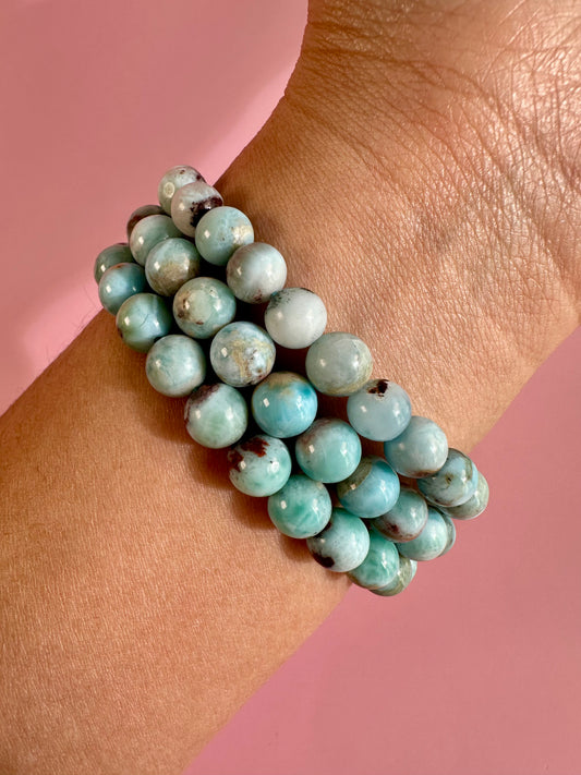 8mm Larimar Beaded Bracelet