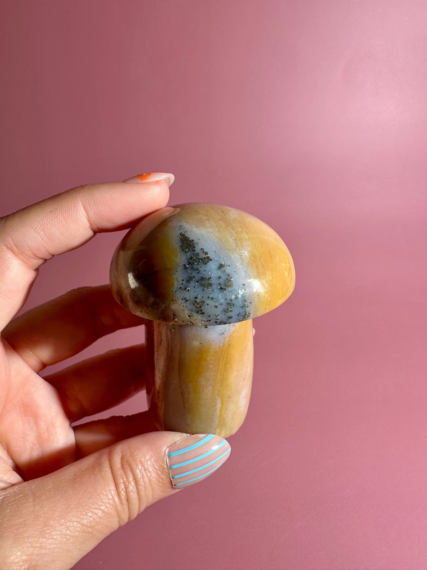 Sea Jasper with Pyrite Inclusion Mushroom – Option I | One-of-a-Kind Polished Crystal Carving