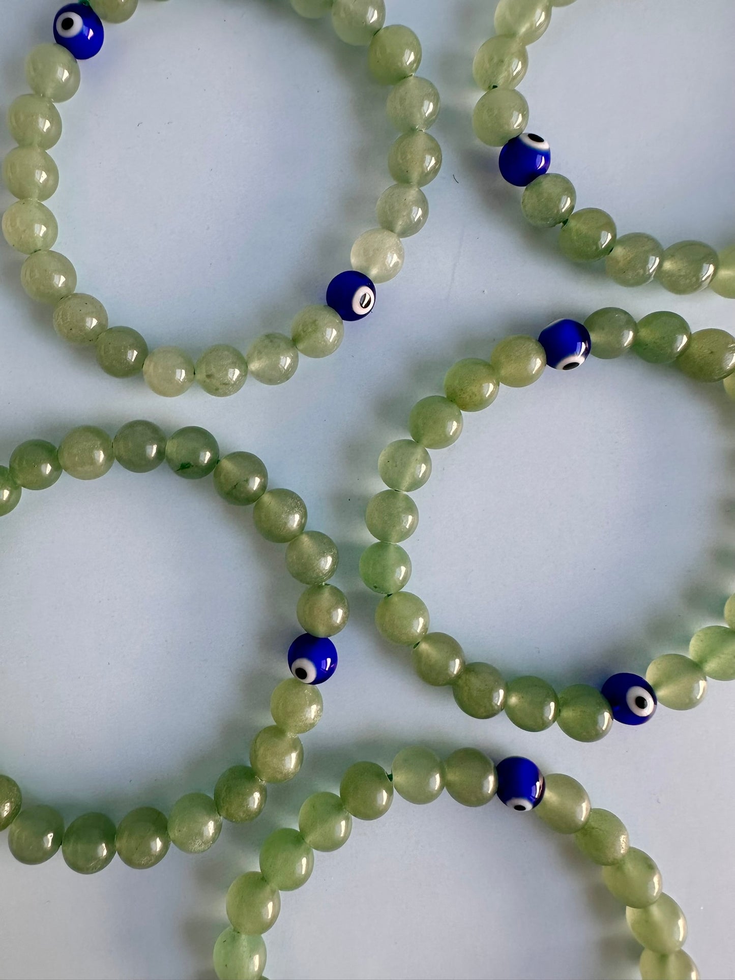 8mm Green Jade with Evil Eye Bracelet