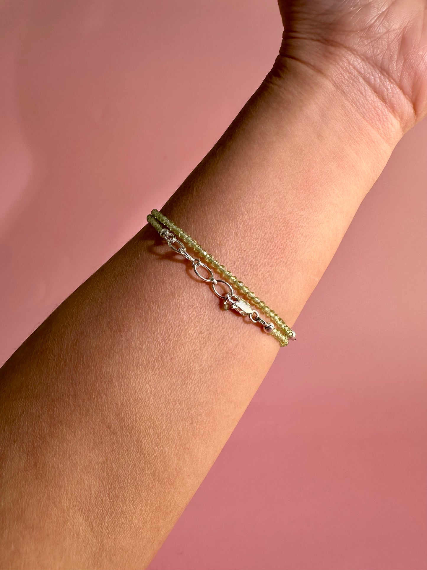 2mm Faceted Peridot Bracelet with 925 Silver Adjustable Extender