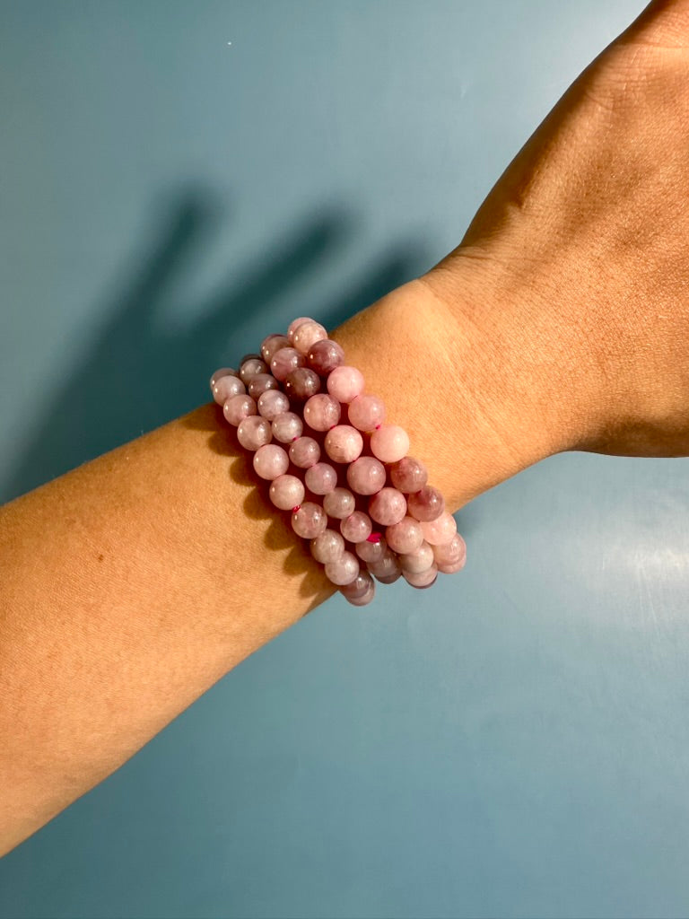 8mm Lavender Rose Quartz Beaded Bracelet | Purple Pink Crystal Jewelry