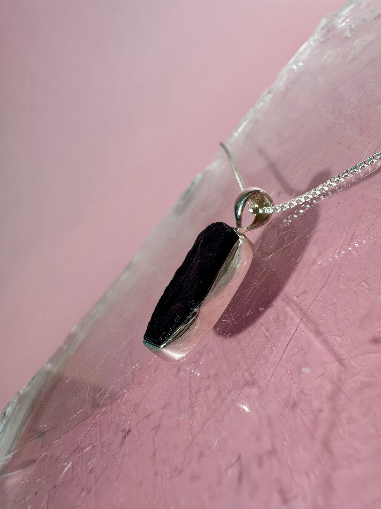 925 Sterling Silver Rough Black Tourmaline Bezel Necklace