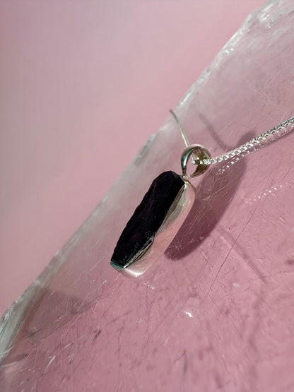 925 Sterling Silver Rough Black Tourmaline Bezel Necklace