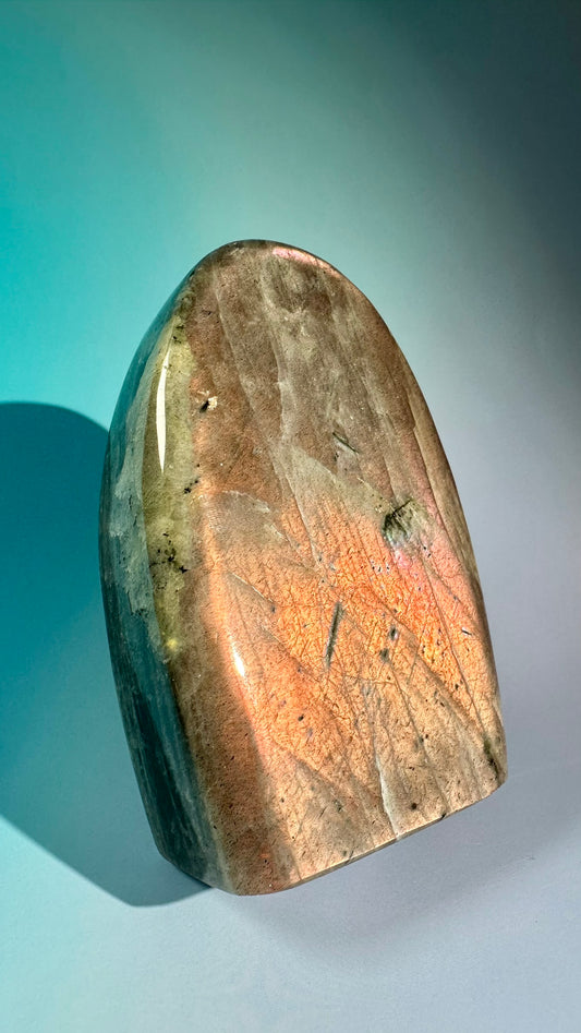 Large Sunset Flash Labradorite Standing Freeform – Option J