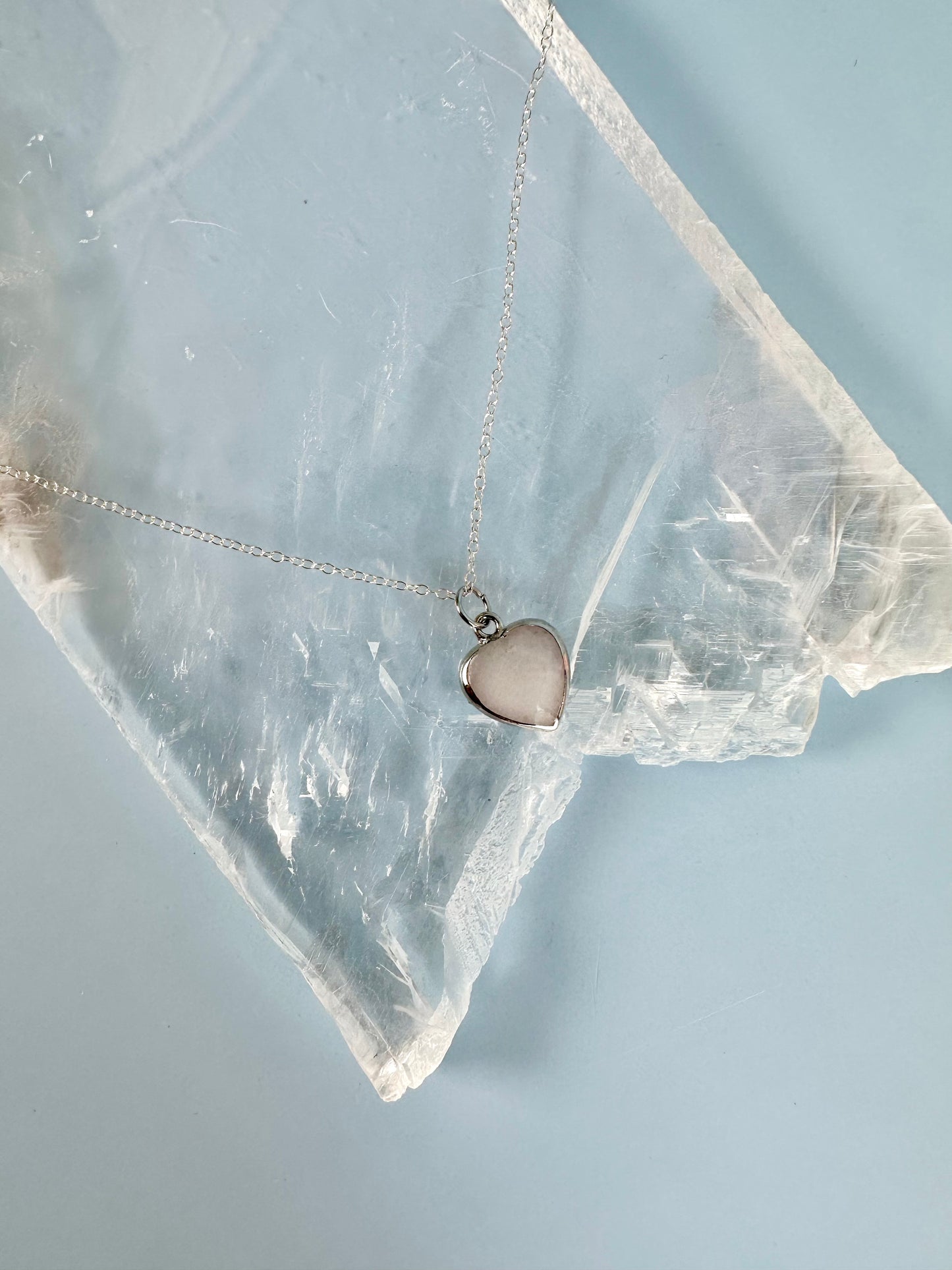 Brass Base with Silver Electroplated Finish White Jade Heart Necklace