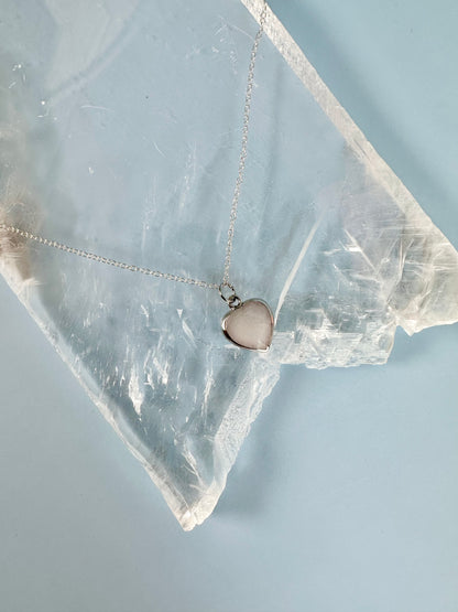 Brass Base with Silver Electroplated Finish White Jade Heart Necklace