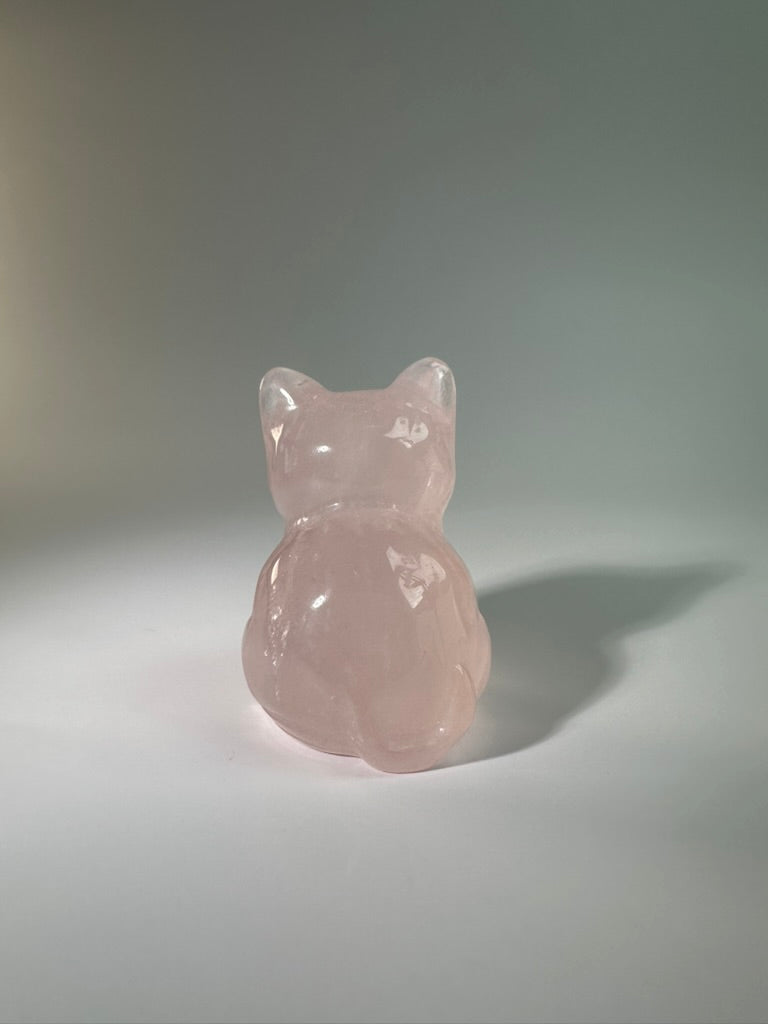 Rose Quartz Sitting Cat Carving