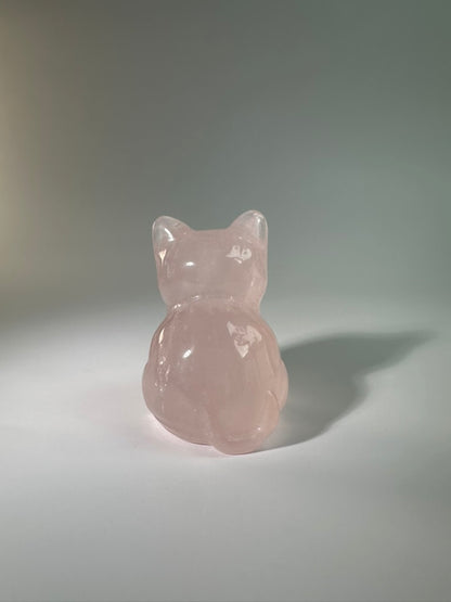 Rose Quartz Sitting Cat Carving