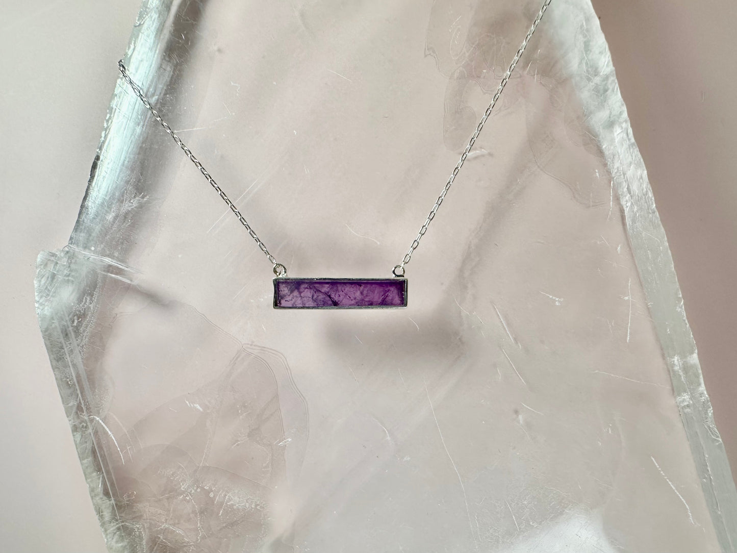 925 Sterling Silver Amethyst Bar Bezel Necklace