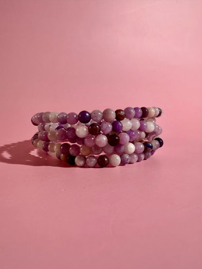 4mm Lepidolite Beaded Bracelet | Purple Gemstone Jewelry