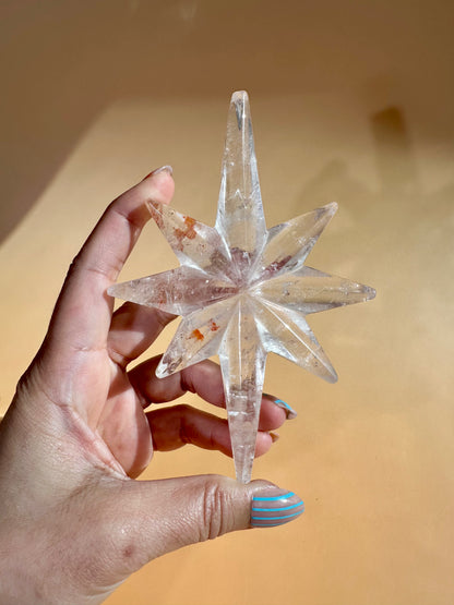 Clear Quartz Polaris Star on Gold Stand – Option A | Clarity, Guidance & Manifestation Crystal