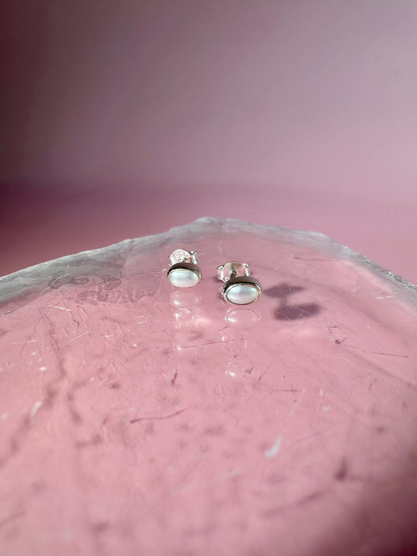 925 Sterling Silver Pearl Bezel Stud Earrings