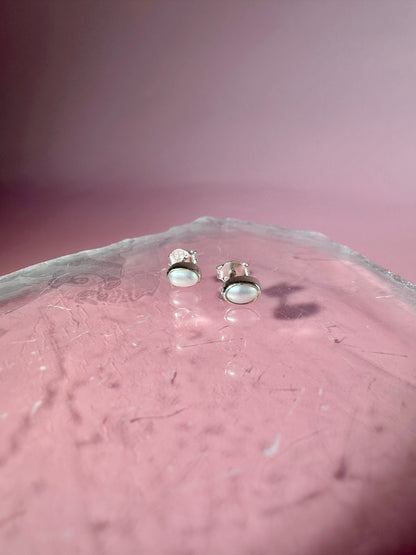 925 Sterling Silver Pearl Bezel Stud Earrings