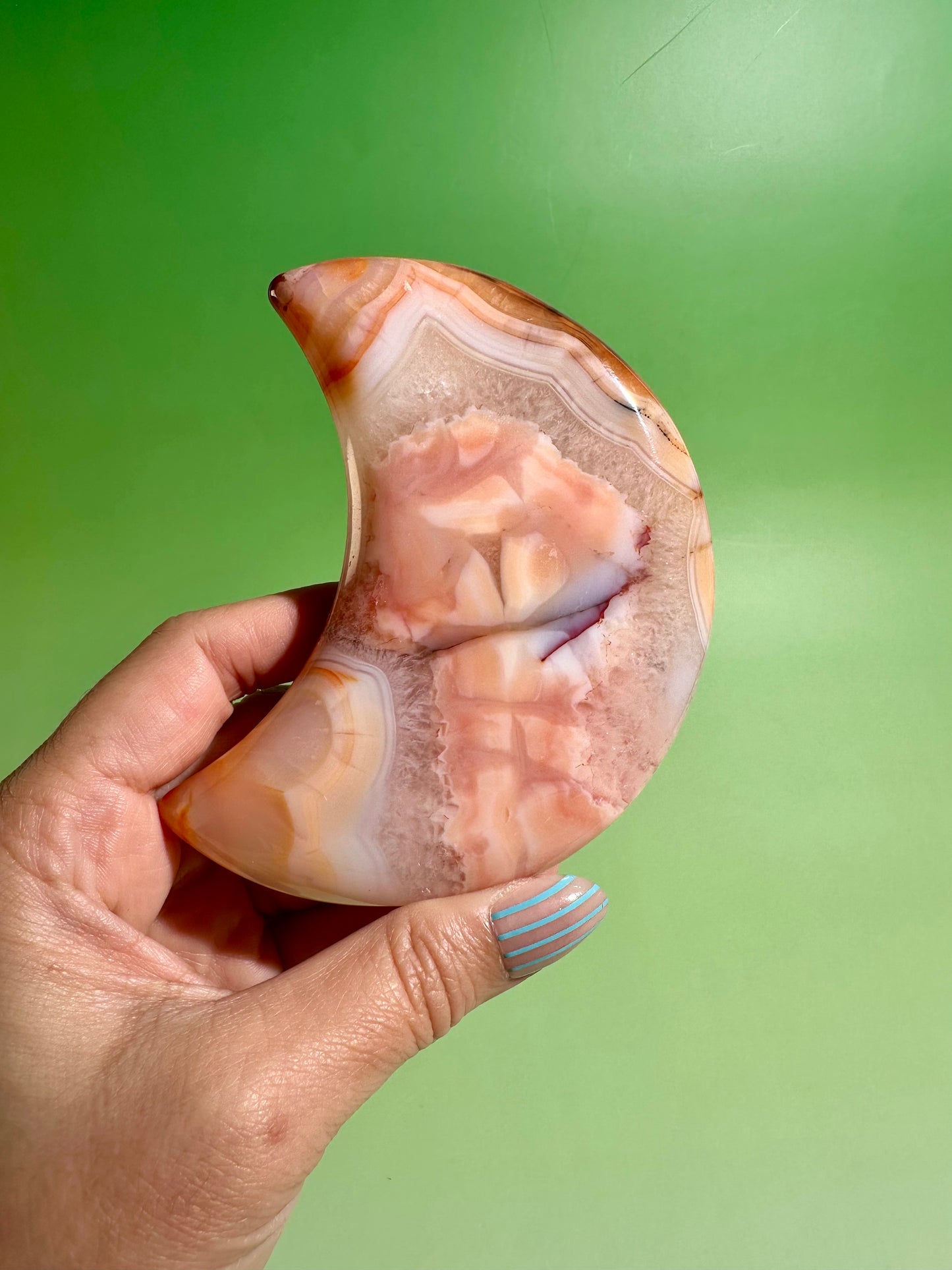 Carnelian Agate Crescent Moon on Black Stand – Option G | Collector Statement Crystal, Courage & Transformation